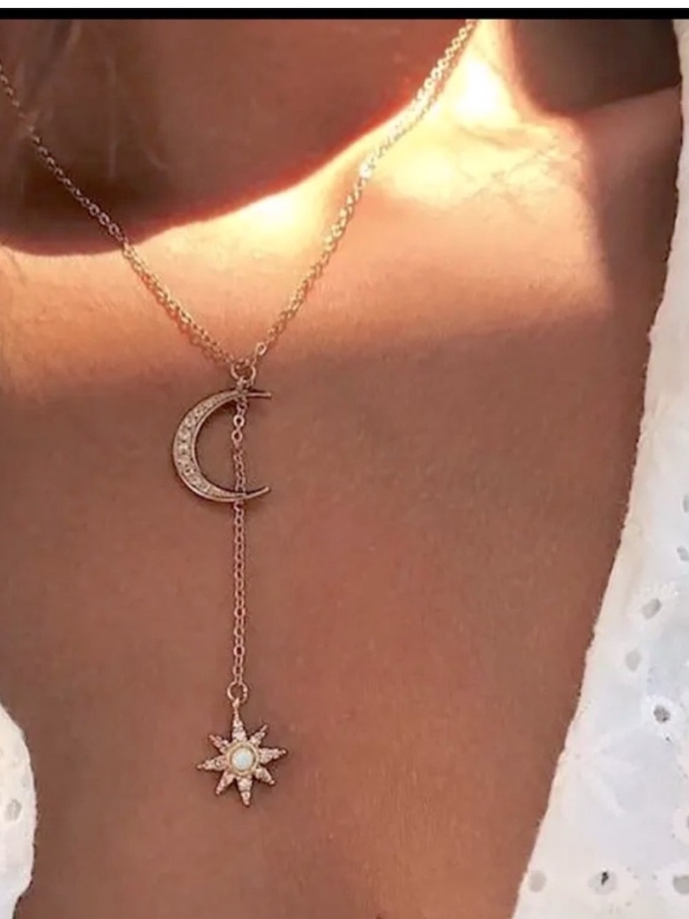 Gold Moon, Star Pendant Necklace Celestial Y Necklace Fairycore Sun Moon Jewelry